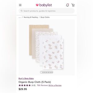 Burt's Bees Baby Organic Burp Cloth (5 Pack) - Cow